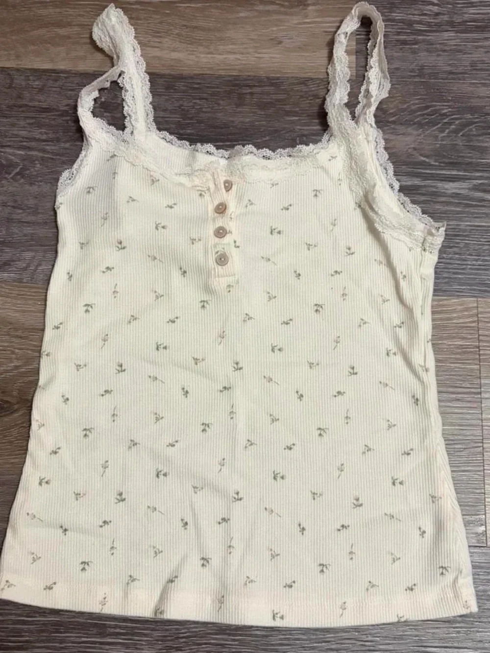 No Boundaries Cream Floral Lace-Trim Ribbed Cami